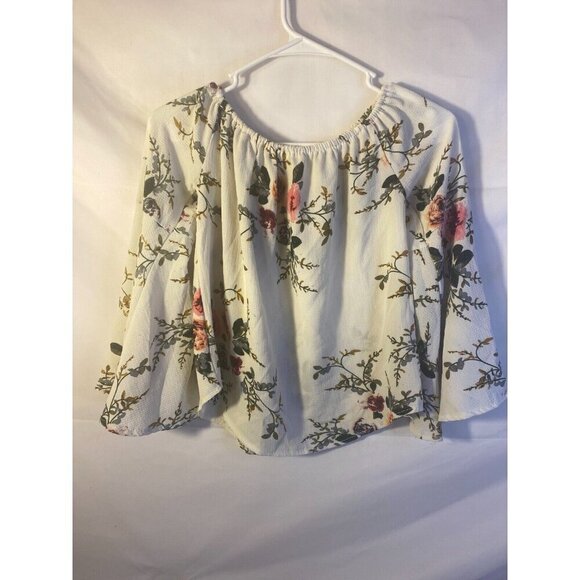 Boho Romantic Shirt Top Blouse White floral Womens Size Medium M - Picture 1 of 3